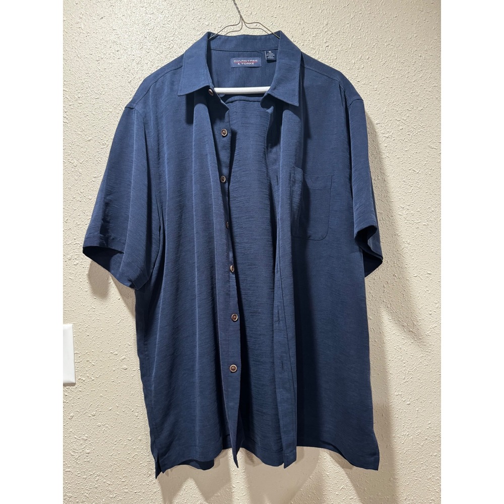 Roundtree & Yorke Mens XL Blue Mod Blend Textured Short Sleeve Button Down Shirt